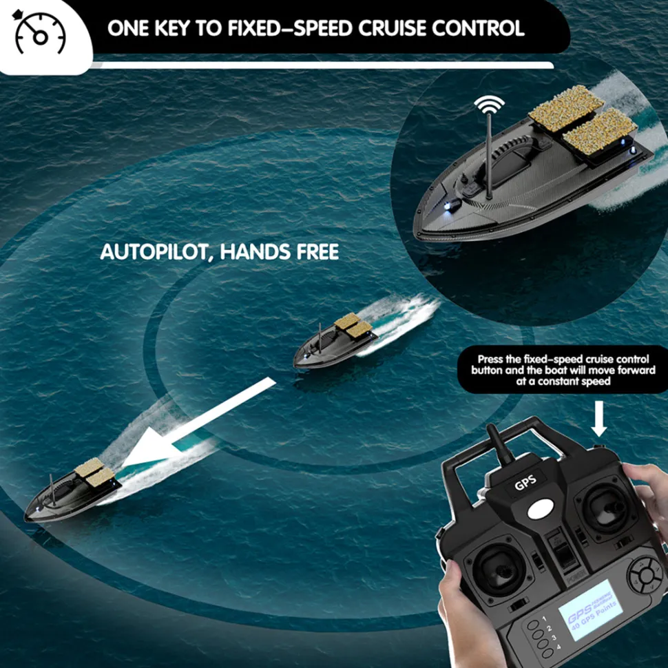 V070 GPS RC Bait Boat – 12000mAh, 500m Range, 1.5kg Dual-Hopper, 40 Waypoints