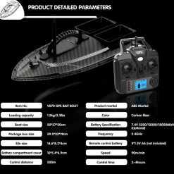 V070 GPS RC Bait Boat – 12000mAh, 500m Range, 1.5kg Dual-Hopper, 40 Waypoints