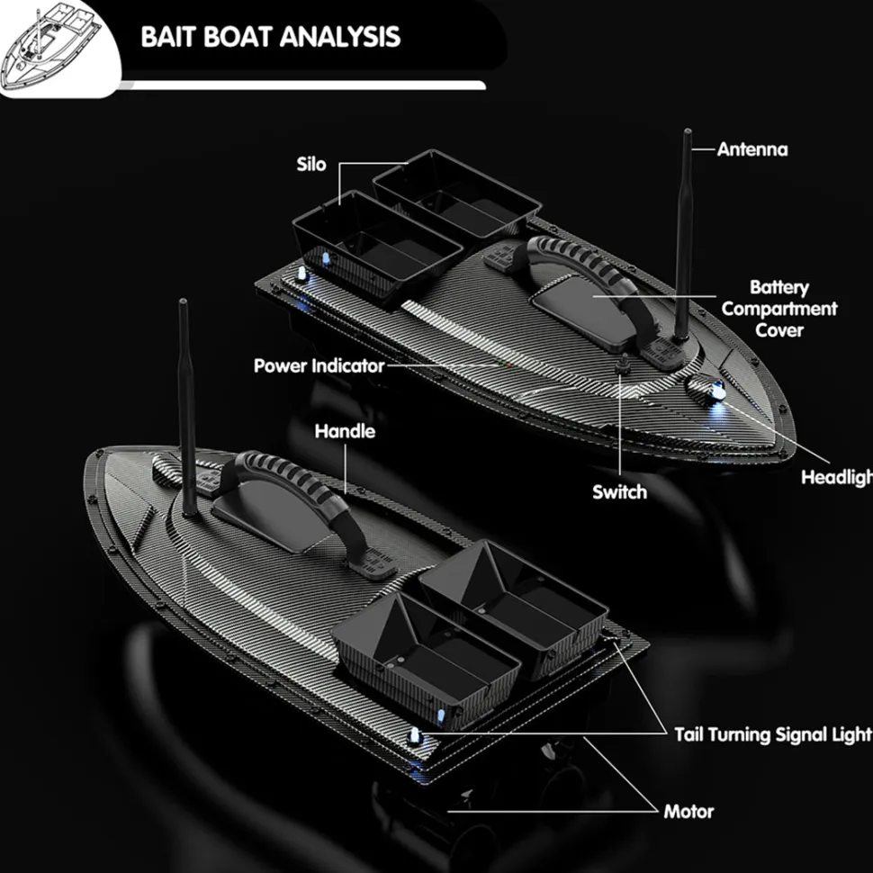 V070 GPS RC Bait Boat – 12000mAh, 500m Range, 1.5kg Dual-Hopper, 40 Waypoints
