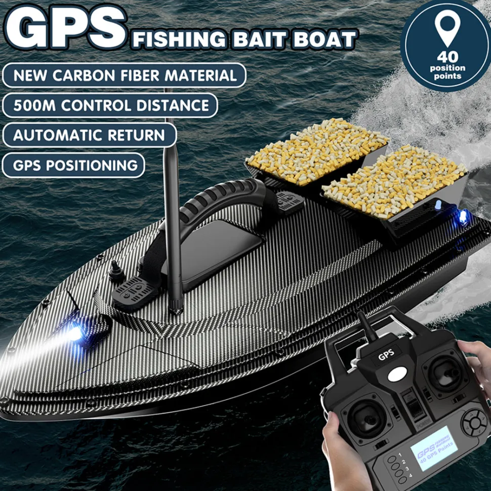 V070 GPS RC Bait Boat – 12000mAh, 500m Range, 1.5kg Dual-Hopper, 40 Waypoints