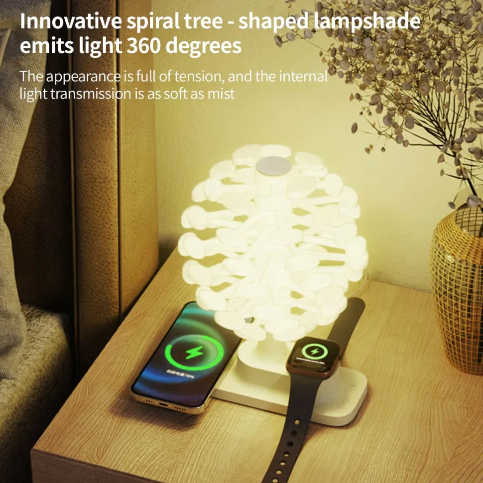 Wireless Fast Charging Spiral Tree Night Light – Creative Desktop Lamp, Ambient Bedroom Decor
