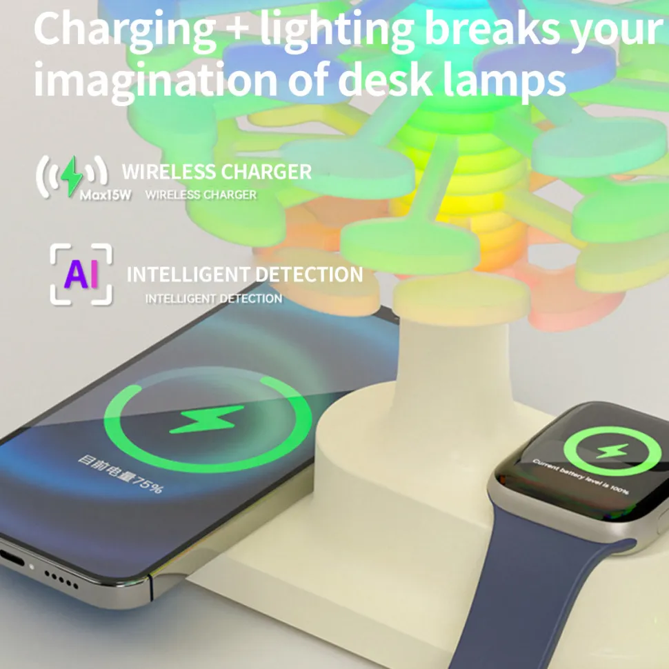 Wireless Fast Charging Spiral Tree Night Light – Creative Desktop Lamp, Ambient Bedroom Decor