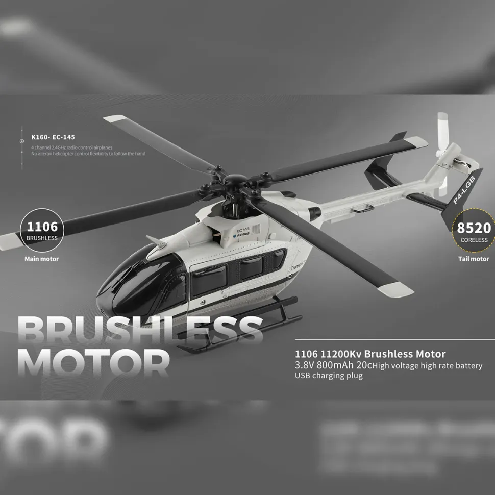 WL-K160 EC-145 160-Class 4-Prop 4CH Flybarless RC Helicopter with Adjustable Throttle