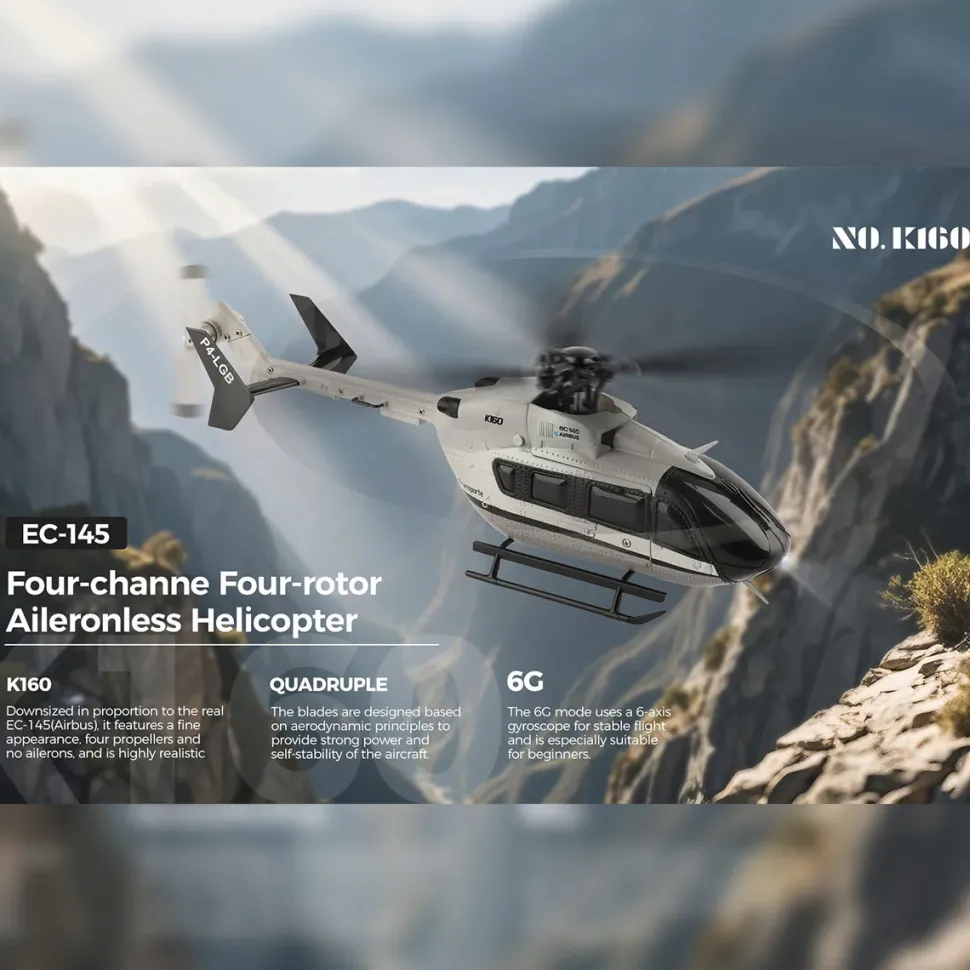 WL-K160 EC-145 160-Class 4-Prop 4CH Flybarless RC Helicopter with Adjustable Throttle