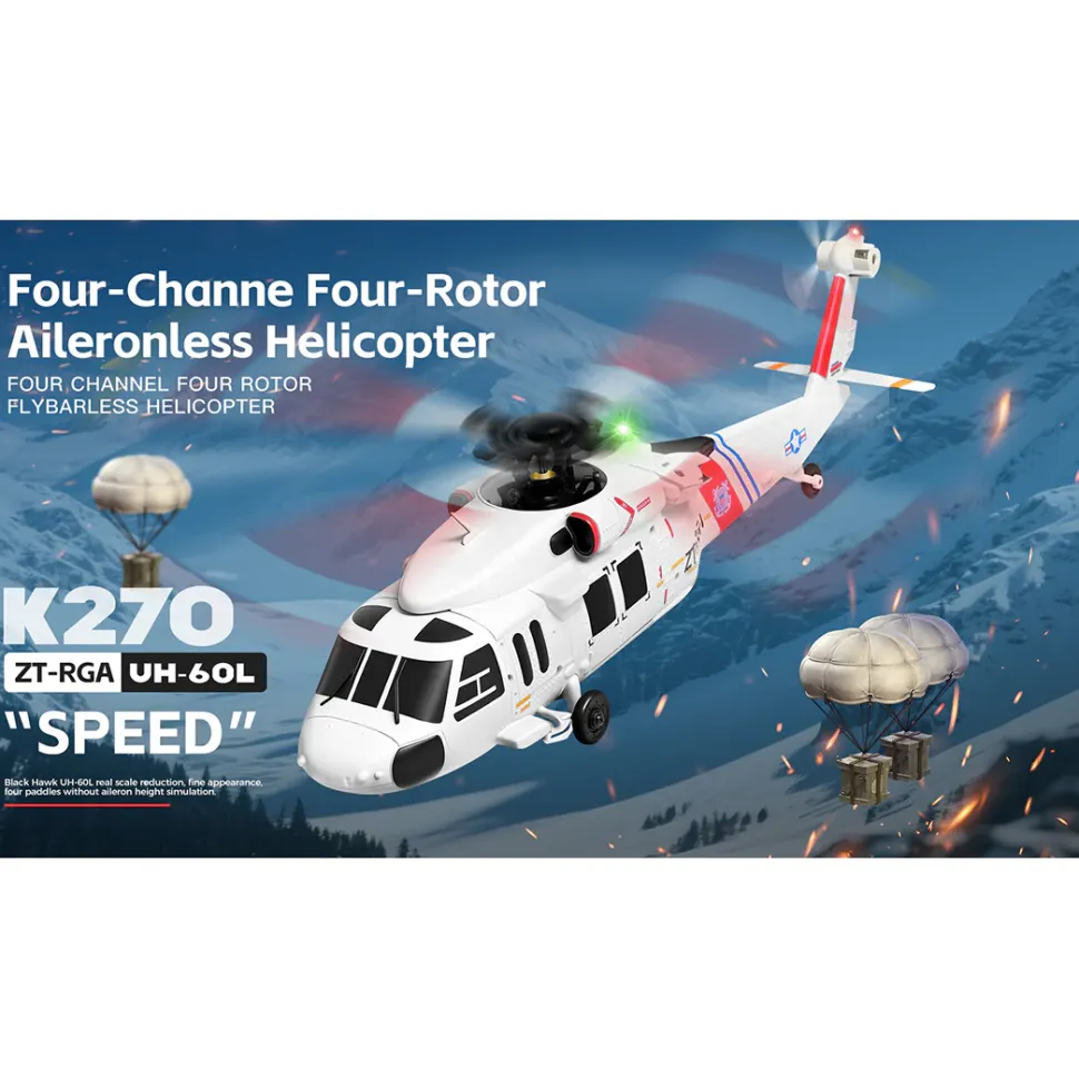 WL K270 UH-60L 2.4G 4CH 170-Class 4-Rotor Flybarless Realistic Helicopter Model with Barometric Altitude & Left/Right Hand Throttle Adjustment (Optical Flow RTF Version)