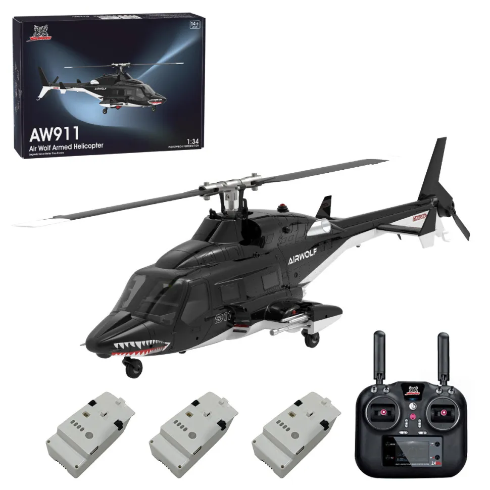 WOLFBUSH AW-911 Airwolf 1/34 2.4G 9CH Flybarless RC Helicopter Model with 6G/3D Stunt Mode and GPS