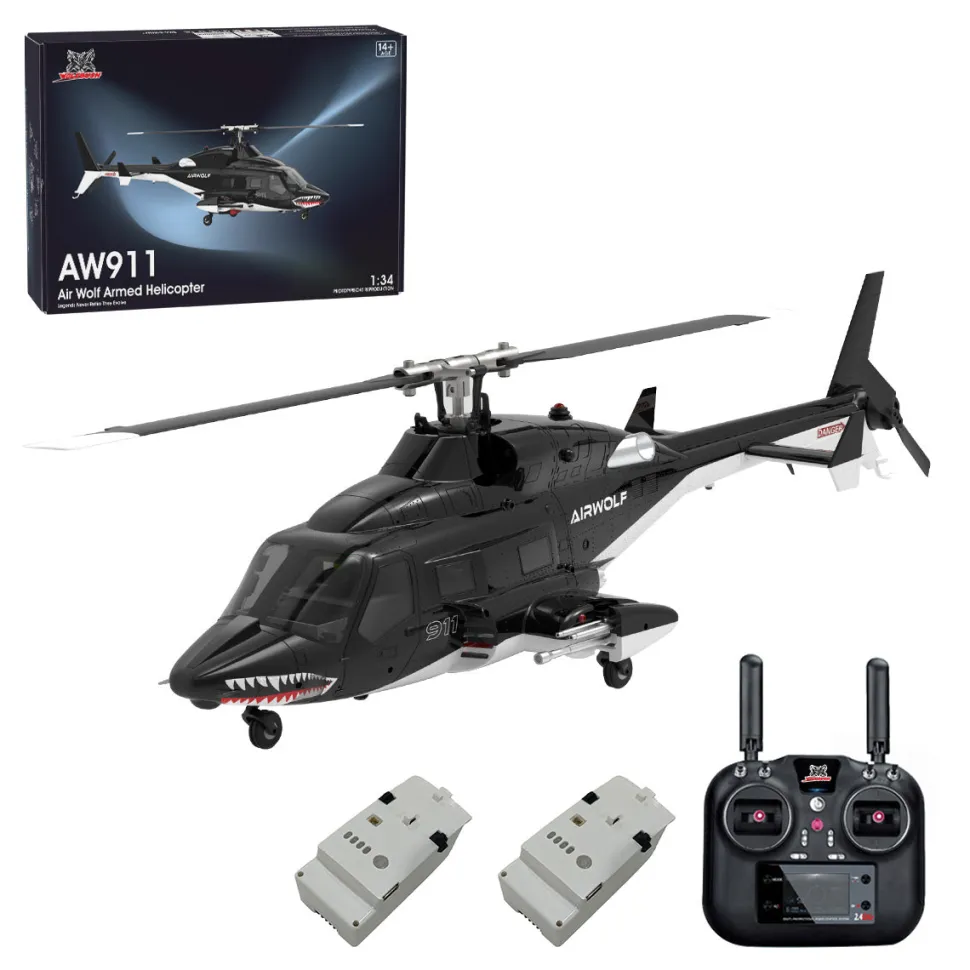 WOLFBUSH AW-911 Airwolf 1/34 2.4G 9CH Flybarless RC Helicopter Model with 6G/3D Stunt Mode and GPS