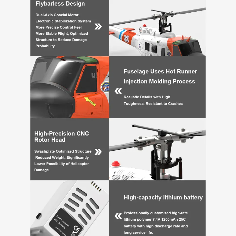 WOLFBUSH F07S UH-1 Huey – 6CH Brushless GPS RC Helicopter
