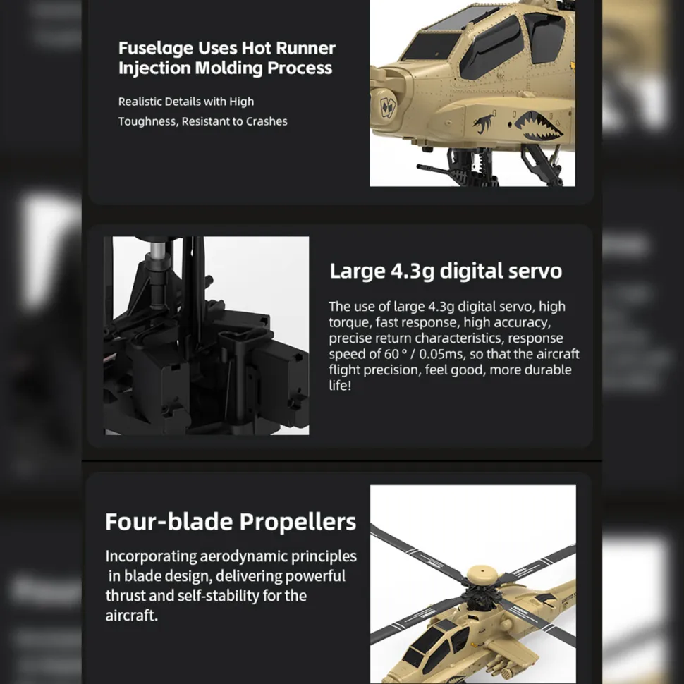 WOLFBUSH & YU XIANG F11-N AH64 Apache RC Helicopter – 1/32 Scale 2.4G 6CH Coaxial Dual Rotor with Optical Flow Altitude Hold