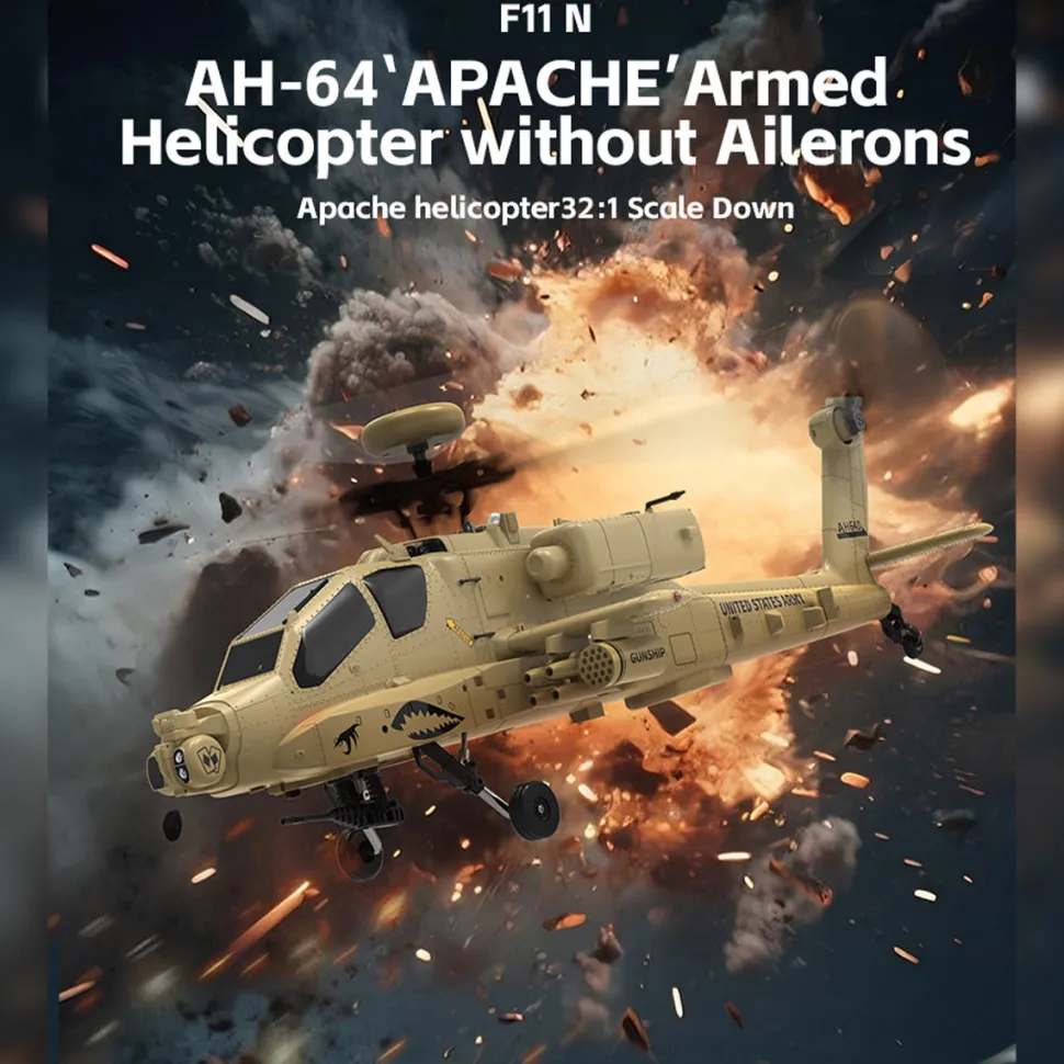 WOLFBUSH & YU XIANG F11-N AH64 Apache RC Helicopter – 1/32 Scale 2.4G 6CH Coaxial Dual Rotor with Optical Flow Altitude Hold