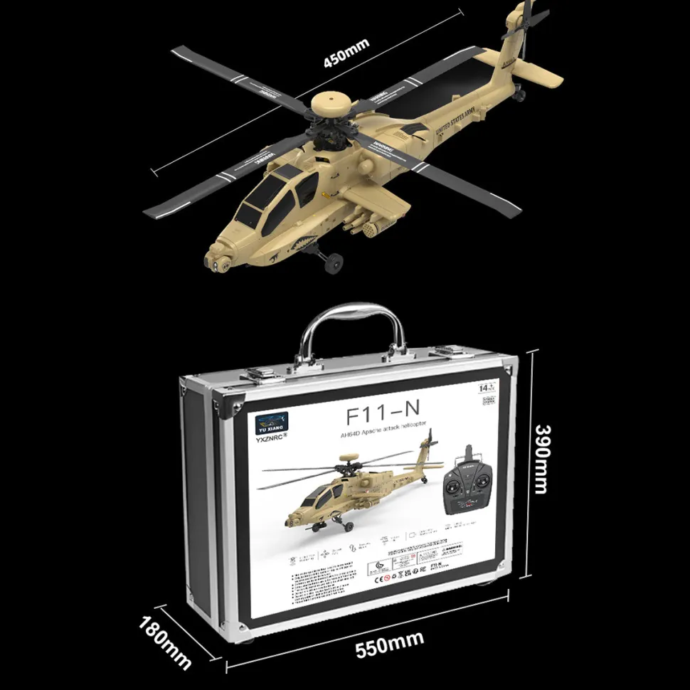WOLFBUSH & YU XIANG F11-N AH64 Apache RC Helicopter – 1/32 Scale 2.4G 6CH Coaxial Dual Rotor with Optical Flow Altitude Hold