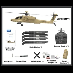 WOLFBUSH & YU XIANG F11-N AH64 Apache RC Helicopter – 1/32 Scale 2.4G 6CH Coaxial Dual Rotor with Optical Flow Altitude Hold