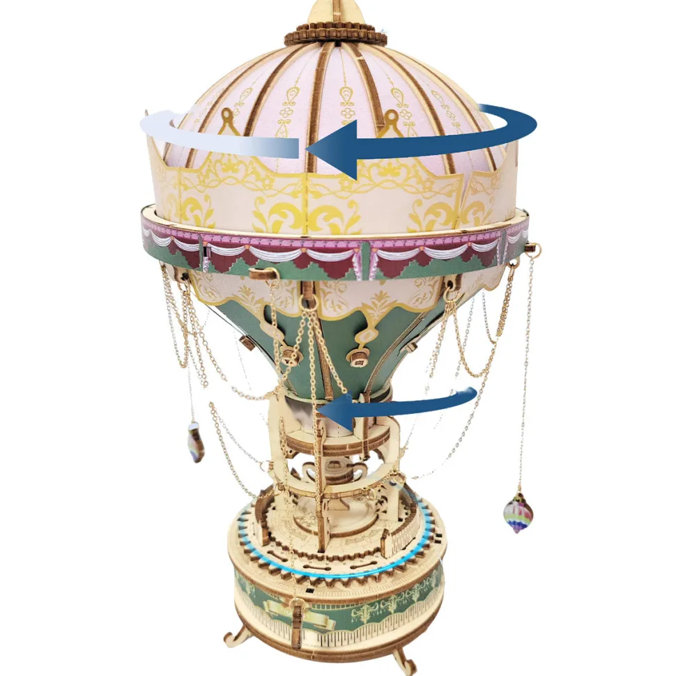 Wooden DIY Dream Hot Air Balloon Steampunk Music Box Model Kit - Handcrafted Gift