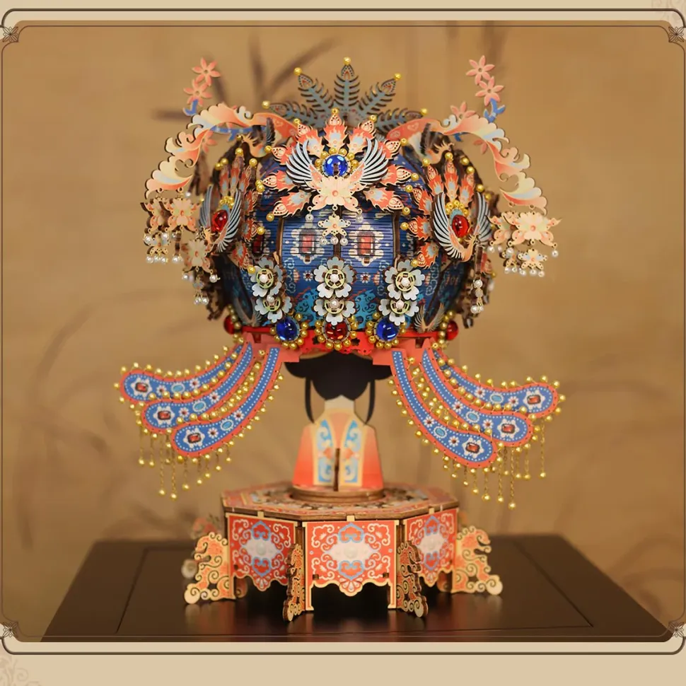 Wooden DIY Phoenix Crown Music Box Model Kit - Christmas Desk Decor