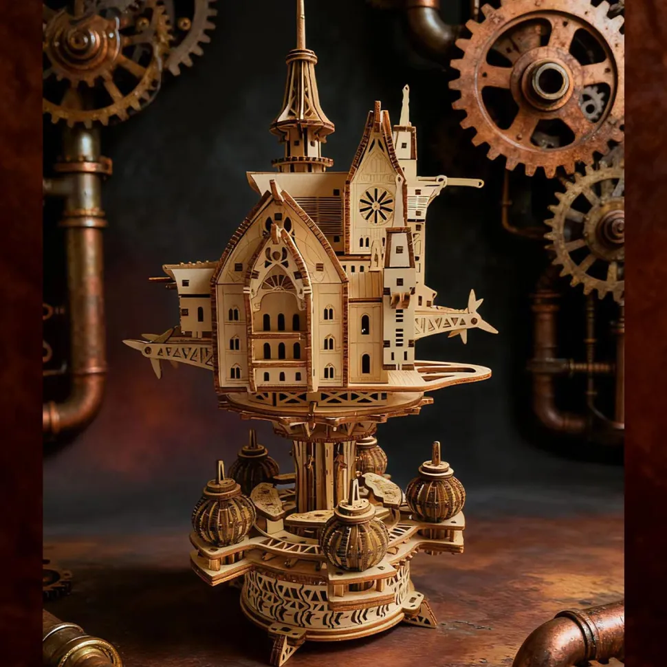 Wooden DIY Sky Sanctuary Castle 3D Model Kit - Desk Decor & Gift
