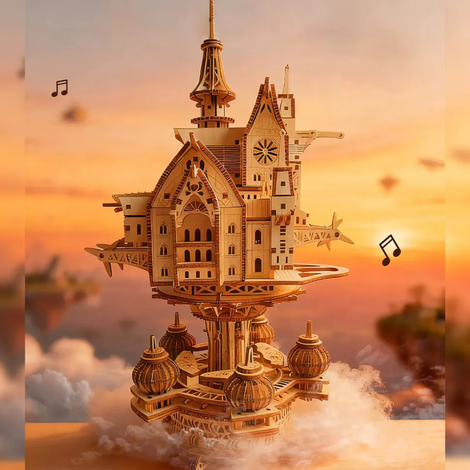 Wooden DIY Sky Sanctuary Castle 3D Model Kit - Desk Decor & Gift