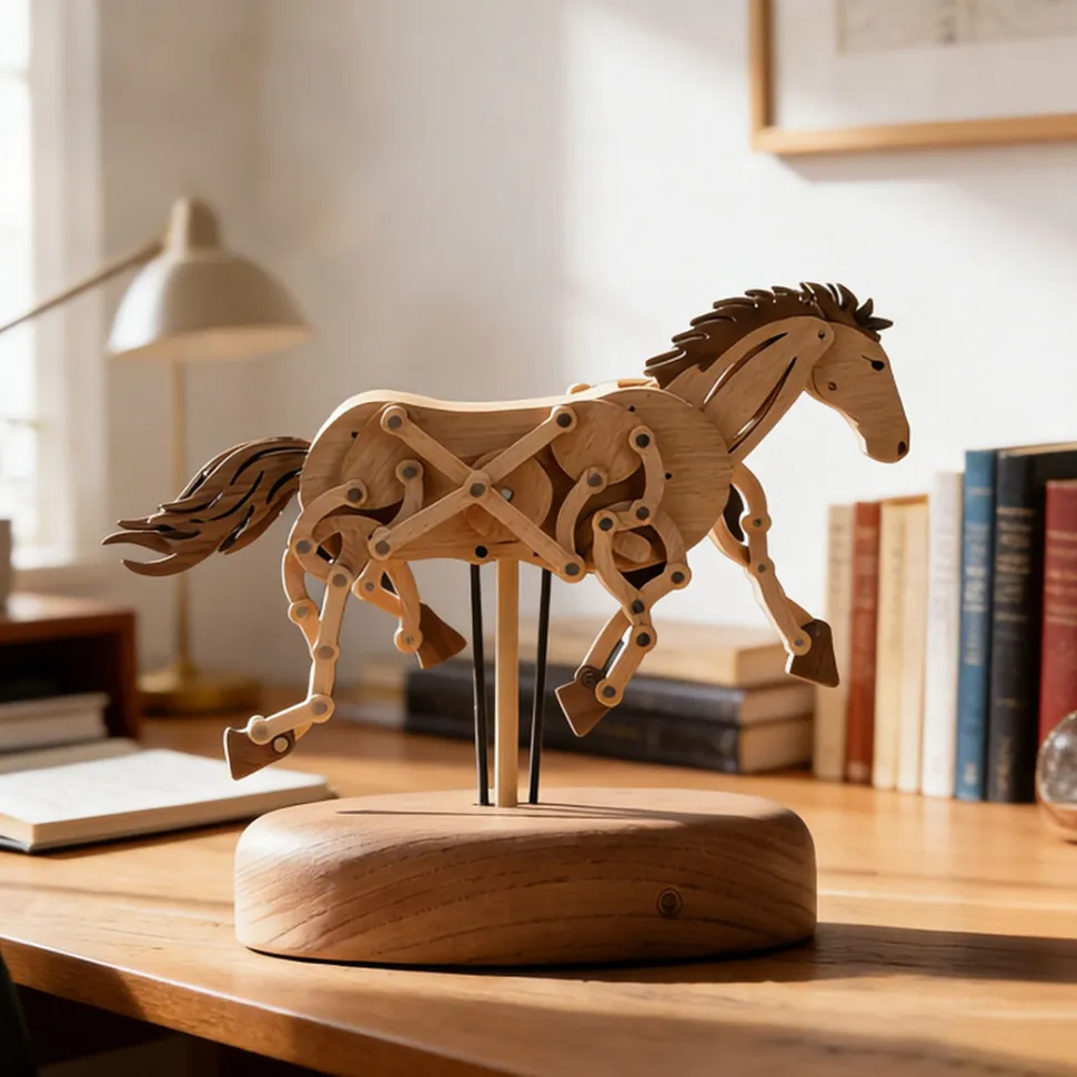 Wooden Qianli Horse Dynamic Model - Desktop Stress Relief Display (Non-Music Box)