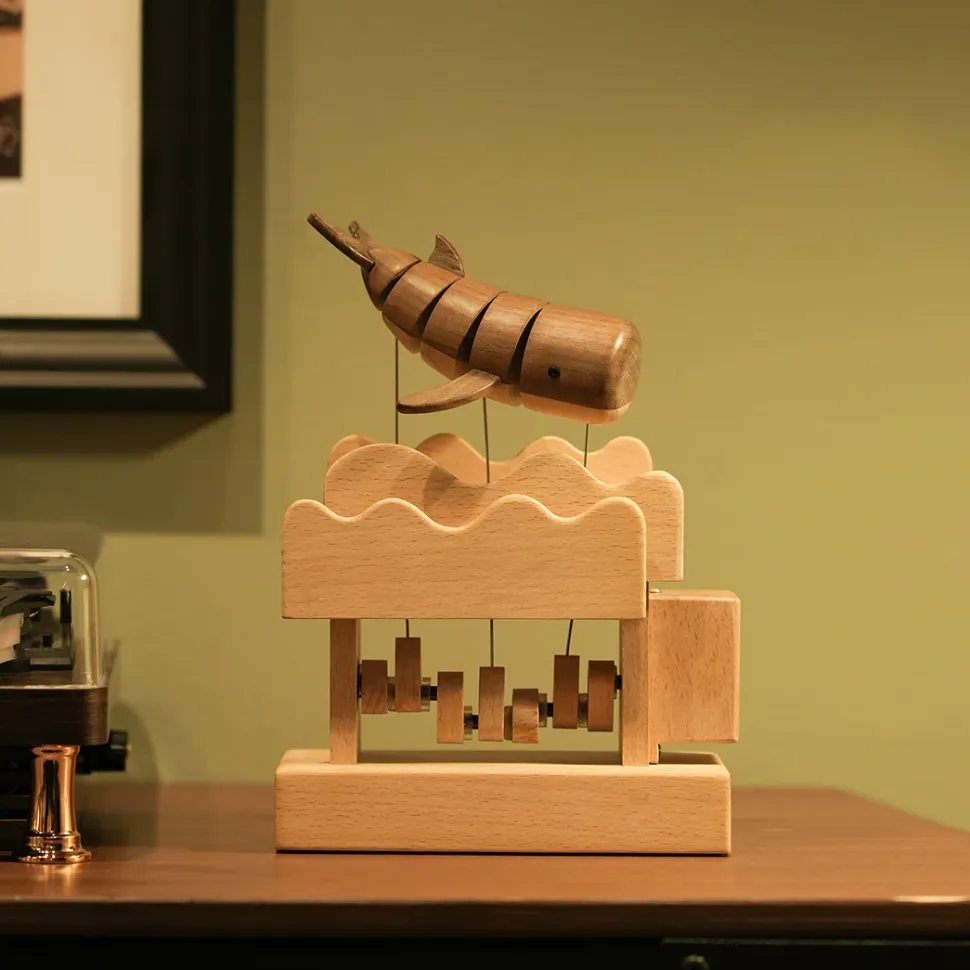 Wooden Whale Dynamic Model - Desktop Stress Relief Display (Non-Music Box)