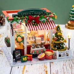 Wood Handcrafted Miniature Christmas Candy House Model Kit