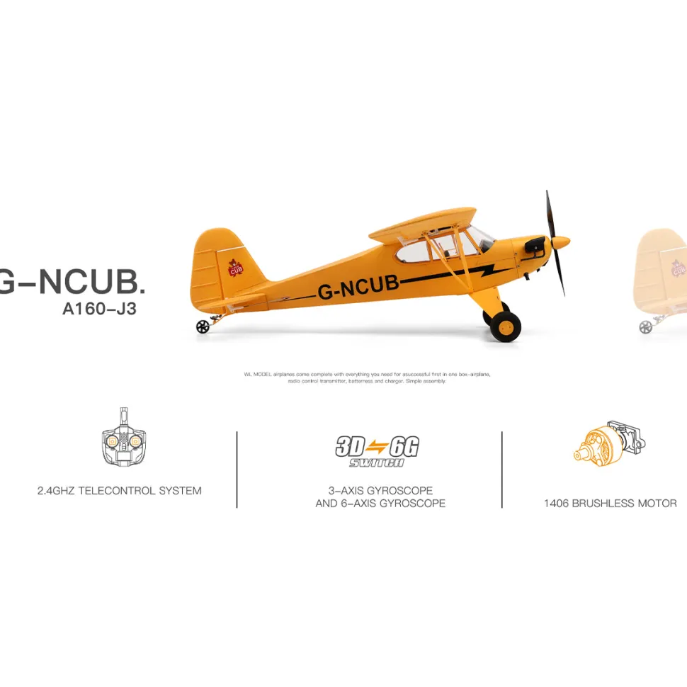 XK A160 J3 3D/6G 2.4G 5CH Brushless Scale RC Airplane Model, 650mm Wingspan EPP Fixed Wing Aircraft with Quick Release