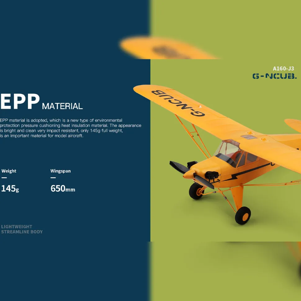 XK A160 J3 3D/6G 2.4G 5CH Brushless Scale RC Airplane Model, 650mm Wingspan EPP Fixed Wing Aircraft with Quick Release