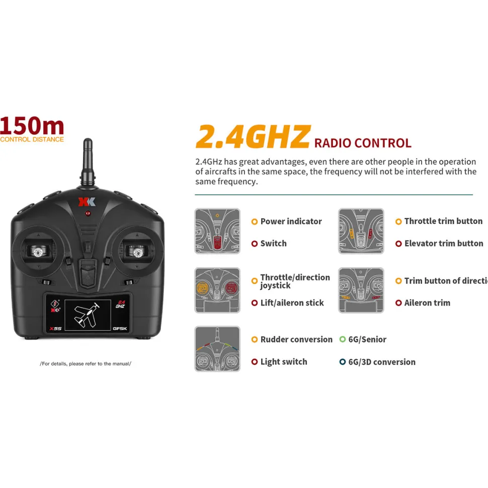 XK A280 P-51 3D/6G 2.4G 4CH Brushless Scale RC Airplane Model, 560mm Wingspan EPP Fixed Wing Aircraft with Quick Release