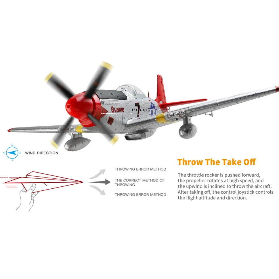 XK A280 P-51 3D/6G 2.4G 4CH Brushless Scale RC Airplane Model, 560mm Wingspan EPP Fixed Wing Aircraft with Quick Release