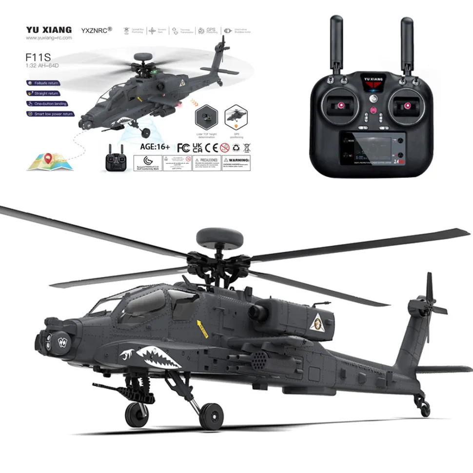 YU XIANG Apache GPS Helicopter F11-S AH64 1/32 Scale 2.4G 6CH RC Dual-Axis Co-Drive Flybarless 6G/3D Stunt