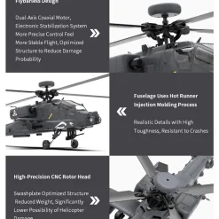 YU XIANG Apache GPS Helicopter F11-S AH64 1/32 Scale 2.4G 6CH RC Dual-Axis Co-Drive Flybarless 6G/3D Stunt