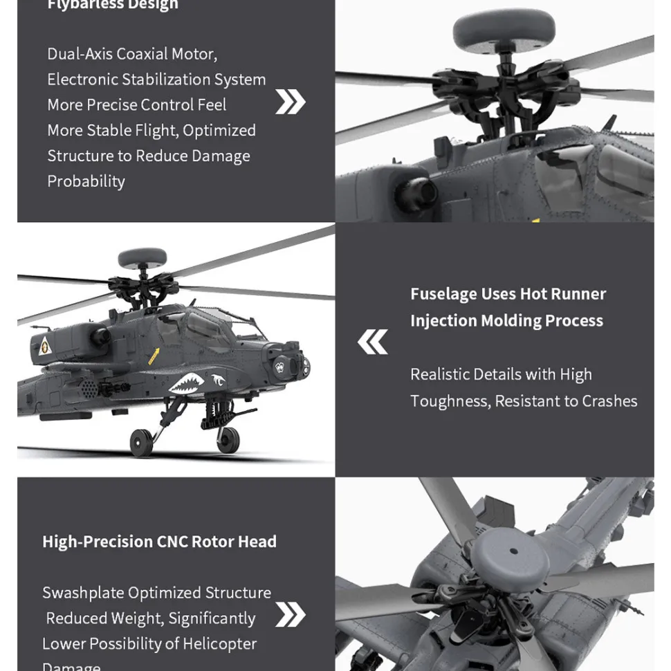 YU XIANG Apache GPS Helicopter F11-S AH64 1/32 Scale 2.4G 6CH RC Dual-Axis Co-Drive Flybarless 6G/3D Stunt