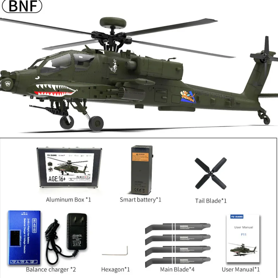 YU XIANG F11 AH64 1/32 Scale 2.4G 6CH BNF Version Helicopter Model