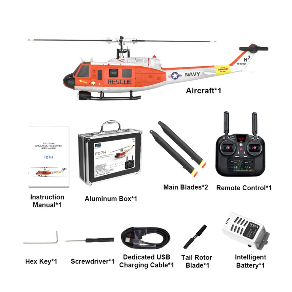 YU XIANG F07H UH-1 Huey RC Helicopter 1/34 Scale 8CH Brushless Flybarless GPS RTF with Altitude Hold & One-Key Figure 8 Flight