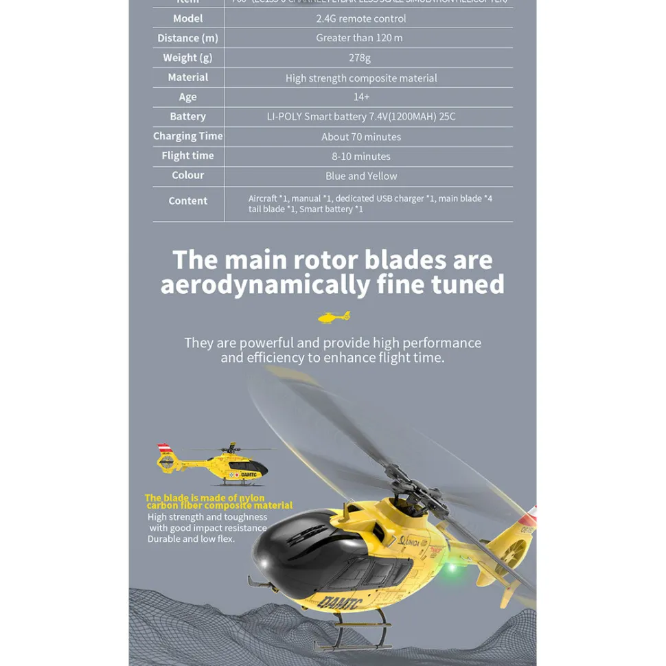 YU XIANG F06 RC Helicopter 1/36 Scale EC-135 2.4G 6-Channel Direct-Drive Brushless 3D Aerobatic Aircraft Model
