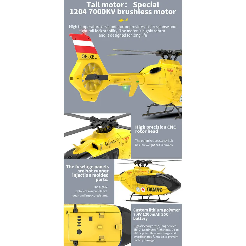 YU XIANG F06 RC Helicopter 1/36 Scale EC-135 2.4G 6-Channel Direct-Drive Brushless 3D Aerobatic Aircraft Model