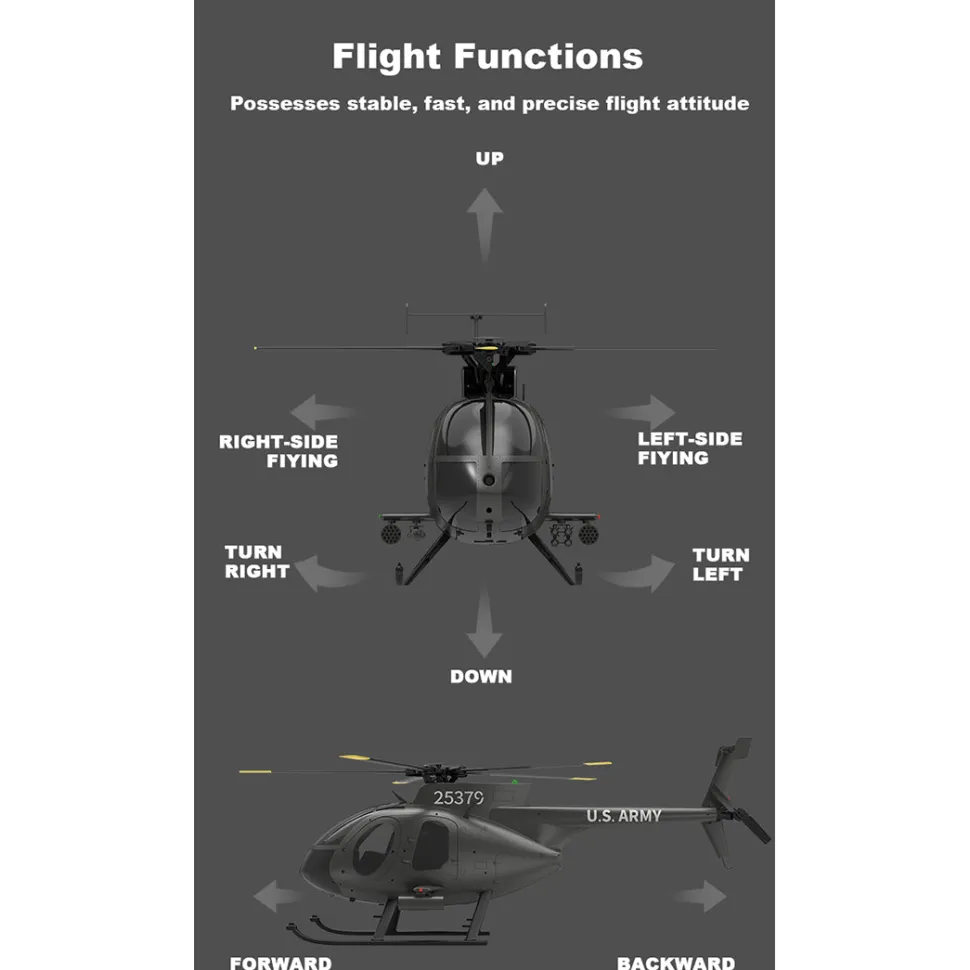 YU XIANG F119S MD500 1/16 Scale 250-Class RC Little Bird Helicopter – Flybarless 2.4G 9CH RTF Model with 6G/3D Flight Modes