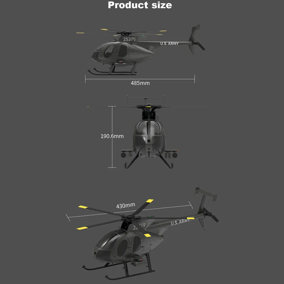 YU XIANG F119S MD500 1/16 Scale 250-Class RC Little Bird Helicopter – Flybarless 2.4G 9CH RTF Model with 6G/3D Flight Modes