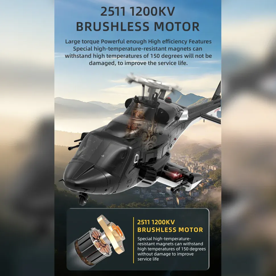 YUXIANG F02-V 1/34 Scale Airwolf RC Helicopter 2.4G 6CH 3D/6G Flybarless Helicopter RTF with Lights, Brushless Motor, Gyro Stabilization
