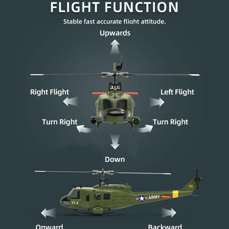 YU XIANG F07-V 1/34 Scale UH-1 Huey 2.4G 6CH Brushless Direct-Drive Flybarless RC Helicopter Model Mode 1/Mode 2 Switchable (RTF Version)