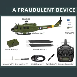 YU XIANG F07-V 1/34 Scale UH-1 Huey 2.4G 6CH Brushless Direct-Drive Flybarless RC Helicopter Model Mode 1/Mode 2 Switchable (RTF Version)